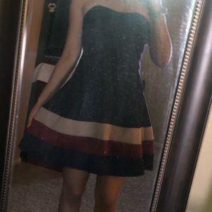 Strapless navy blue dress